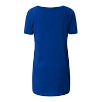 Ljetne košulje za žene modne dressy majice V bluza od vrata čvrstim vrhovima ispisa plus veličina odjeća za djevojke kratki rukav Tees Blue XL ušteda