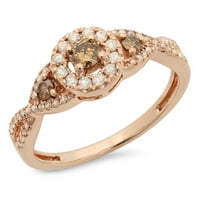 0. Carat 10K Gold okrugli šampanjac i bijeli dijamantni kamen halo bridalni angažman prsten CT