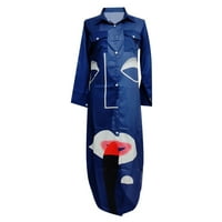 Dadaria Jesen Ležerne haljine za žene Žene V-izrez Dugmi s dugim rukavima Boja blok Tunic Tuntis Tinching Maxi Shift haljina Navy S, Žene