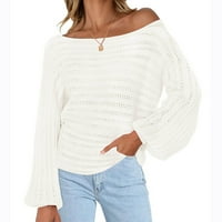 Prevelizirani džemperi za žene dugih rukava okrugli džemper s okruglim vratom bijeli XL