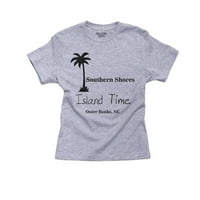 Vanjske obale - Južne obale, NC - Otok Time Palm Tree Girl Pamučna mladost Siva majica