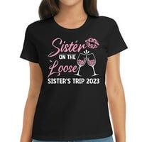 Sestra na slobodnoj sestrinu izlet s majicom za vino ružičaste leopard