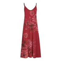 Cotonie ljetne cvjetne haljine za žene za odmor za odmor Boho V izrez špagete remen duga haljina casual