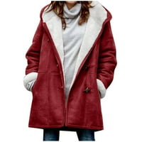 Aoksee zimski kaputi za žene, moda ženska topla FAUD kaput jakna zimskog dugmeta čvrsto duga rukava