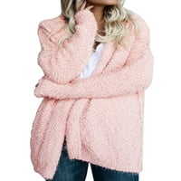 Grianlook Žene Labavi otvoreni prednji kaput od pune boje dugih rukava zimski kardigan kaput ružičasta