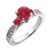 Zbirka dazzlingock 14k okrugli rubin i bijeli dijamantski ženski zaručni prsten, bijelo zlato, veličine