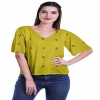 Moomaya ženski tiskani Rayon V-izrez Top kratkih rukava ljetna odjeća Boho bluza