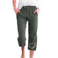 USMixi Womens Plus Veličina obrezane hlače Ležerne prilike elastične struke pamučne line ravne pantalone
