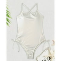 Bikini setovi za žene čipke up kože od kupaćih kostima jednodijelni gumni upravljač monokini srebrni