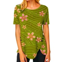 PBNBP košulje za žene Trendi moda cvjetna strana proreza ležerna casual crewneck bluza s kratkim rukavima