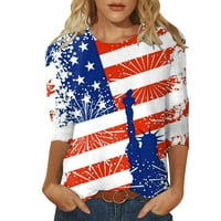 Yubatuo Dan nezavisnosti Žene vrhovi modni casual Three Quarter rukava Print Okrugli pulover za okrugli