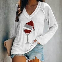 Modna žena kauzalna bluza za ispis V-izrez dugih rukava majica jeseni vrhovi hot8sl4867808