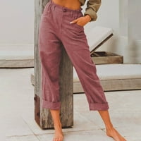 Hlače za žene Trendy High Struk, puni džepovi u boji elastični struk Udobne ravne hlačevice