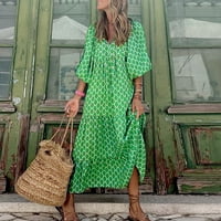 Ljetne haljine za žene Dužina gležnja A-line kratkih rukava Sladak V-izrez Klub tiskana haljina zelena