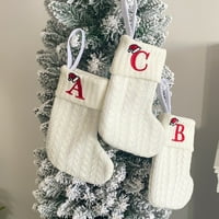 Pismo vezene božićne čarape, vezene božićne čarape pletene božićne ukrase Čarapa, bijeli pleteni mini