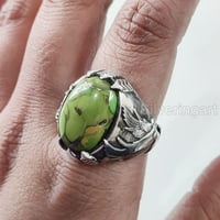 Zeleni bakar Tirkizni prsten, prirodni zeleni bakar tirkizni, orla kandži, srebrni nakit, srebrni prsten,