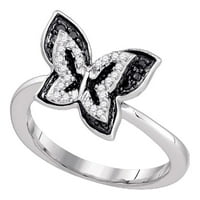 10k bijelo zlato okruglo Black Diamond Butterfly Ring CTTW