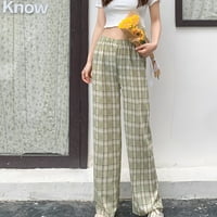 Meke hlače za žene ravne širine pantalone za noge visoki elastični struk Korejski dizajn stila zelena mreža