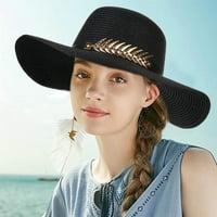 Cocopeaunt Sklopiva slamna šešir za žene Chic Gold List Wide Brim Fedora Hat kaubojski šešir Zaštita od sunca Kapa na otvorenom