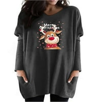 Enjiwell Womens Božićni jeleni za jelo Prevelike bluze dugih rukava