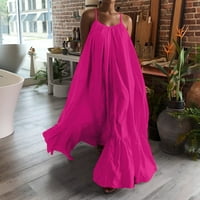 Ženska modna casual čvrsta kaiševa Džepna labava bez letvice Big Swing haljina vruća ružičasta xxxxl