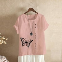 Smihono ženske modne tipke pamučne majice s posteljinom s kratkim rukavima ženske ruke na vrhu leptir