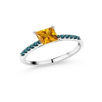 Gem Stone King 1. CT žuti citrinski plavi dijamant 10k bijeli zlatni prsten
