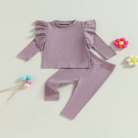 Baby Girls Fall Outfits Odjeća za djecu s dojenčadi Ruffles Ribed vrhovi i elastične hlače Ležerna jesenska