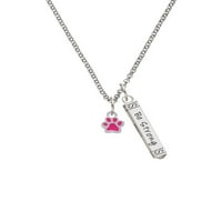 Delight nakit silvertone mini prozirni vrući ružičasti ružičasti silverter biti jak i hrabar ogrlica