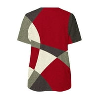 Voncos ženski vrhovi na prodaju - Ženski modni casual kratkih rukava sa zatvaračem okrugli vrat Tipke za ispis bluza crvena 8