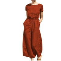 Ženski ljetni povremeni kombinuiti za žene za žene džep s kratkim rukavima Solid boja labavi ravne hlače modne joper hlače s džepnim popustom