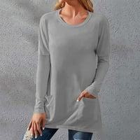 Koaiezne bluze za žene Ležerne prilike ženske ženske dugih rukava Boja blok Crewneck džemperi Tunički