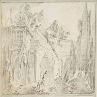 Ilustracija za knjigu: scena muškaraca odlaganje leša u vrtnom posteru Print Giovanni Battista Tiepolo