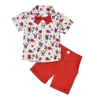Toddler Božićna odjeća za odjeću Toddler Kids Boy Santa jelen Ispis kratkih rukava Bowtie majica Crveni