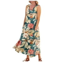 Modni ljetni casual udobnog cvijeta od pamuka bez rukava sa džepom haljine za plažu za ženeWhite haljine