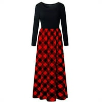 Voncos Maxi haljine za žensko čišćenje - modni jesen zimski dugi rukav okrugli vrat sa džepovima tiskane