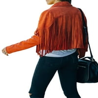Madjtlqy Ženska jakna s dugim rukavima Tassel Cropped Motor Biker jakna Ležerna odjeća