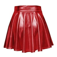 Pgeraug Fall Haljine za žene sjajne metalne planene haljine od a-line mini suknje za žene crvene m