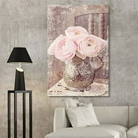 Zidno platno Ispis Zidna umjetnost Retro Vintage Faded Ružičaste ruže u urnoj cvjetnoj botaničkoj fotografiji