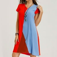 EFSTEB Plus Veličina haljina za žene Ležerne slim V-izrez Spajanje u boji Slave haljine Summer Haljina kratkih rukava haljina dužine koljena za plažu Red XL