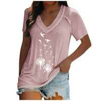 Vrhovi za čišćenje za žene V-izrez Dan Bluza Ispisane žene bluze kratki rukav labavi, ružičasti, xxl