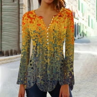 Fragarn ženski vrhovi Duljine rukavi čipka V izrez Boja blok Dressy Tops Trendy šuplje cvjetne bluze