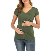 Lovskoo materinstvo Ljetna odjeća dojenje za žene V-izrez kratki rukav čvrsta boja gornje zelene boje