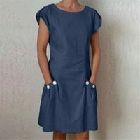 Miayilima Mini haljine za žene Ležerne prilike sa čvrstim haljinama džep kratkih rukava okrugla vrata