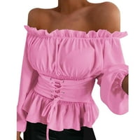 Entyinea slatka ženska vrhova dugih rukava Henley majica casual gumb gore tunic vrhovi vruće ružičaste s