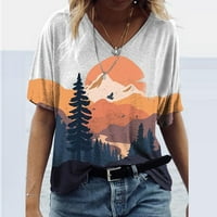 TKLPEHG ženski kratki rukav klirence modni ispis Grafički mekani slobodno vrijeme Ljeto V izrez Majica