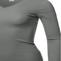 A2Y ženska osnovna čvrsta posuda s dugim rukavima V-izrez Termalna košulja Srednja H Siva 3xl