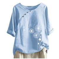 Posteljine košulje žene Trendy lavanda cvijeće Ispiši laganu udobnu labavu pamučnu posteljinu casual tee bluze