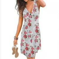Ženska modna cvjetna printu bez rukava s rukavom kratka haljina, molimo kupiti jednu ili dvije veličine veće