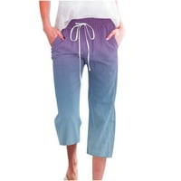 Fartey posteljina kapri hlače za žene gradijentne ispis elastične strugove sa džepovima za crtanje soba
